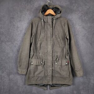 Levis Fishtail Parka Jacket Womens Small Olive Green Hooded Military Utility